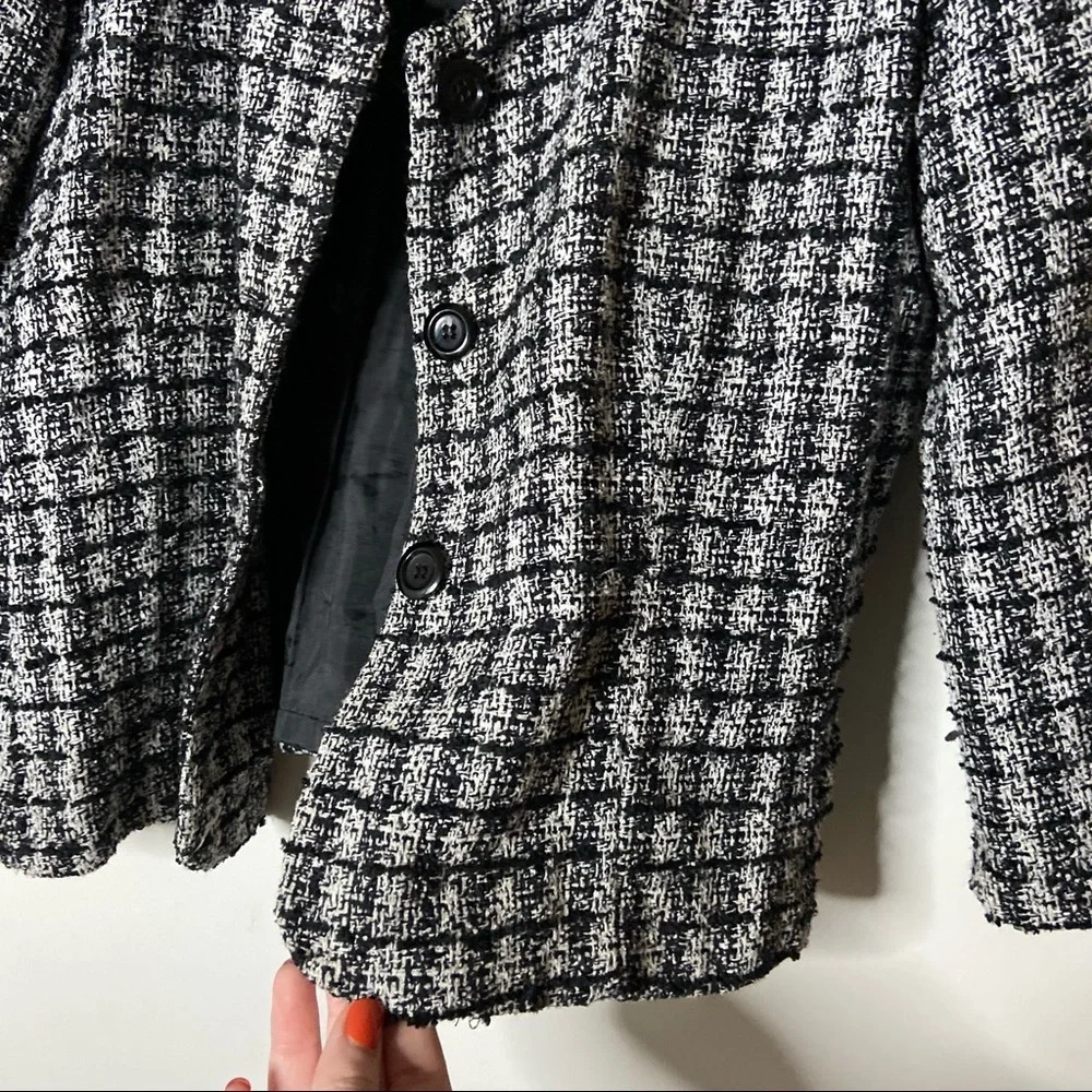 Vintage Tweed Knit Blazer Jacket Collared Plaid Sweater Size XL Office Fall - Picture 5 of 10